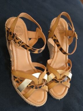 Dolce Mojo Moxy Wedge Sandals in Leopard and Gold
